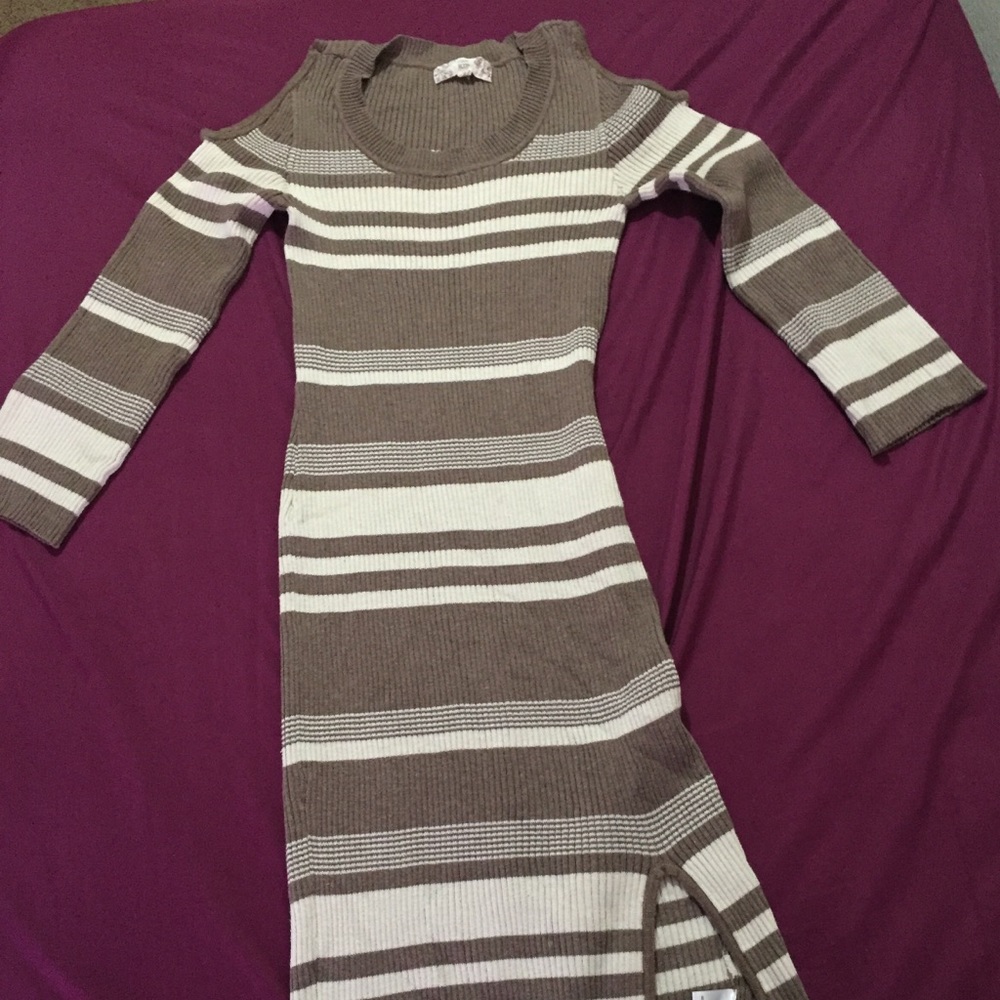 Striped Cozy brown and white dress.